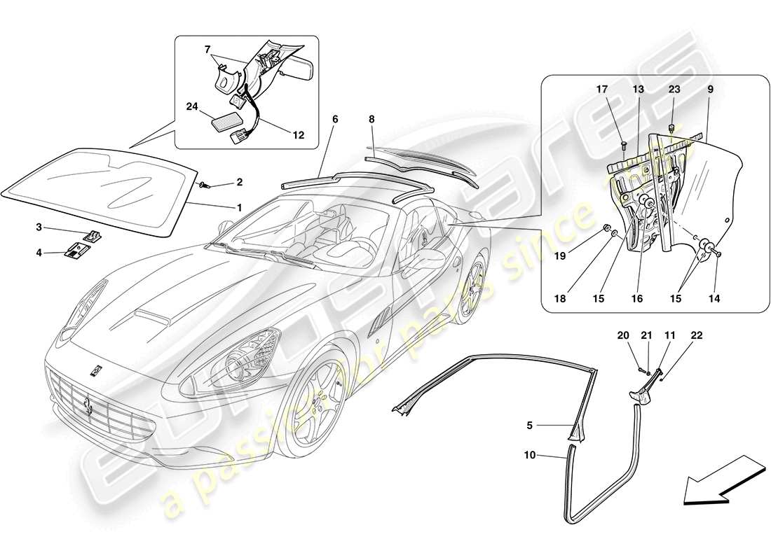 ferrari california (usa) schermi, finestre e guarnizioni diagramma delle parti
