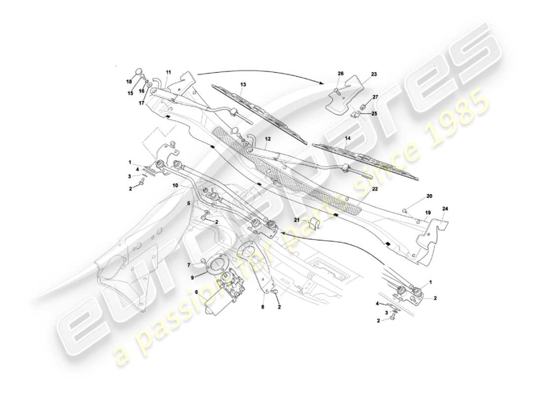 aston martin vanquish (2004) tergicristalli diagramma delle parti