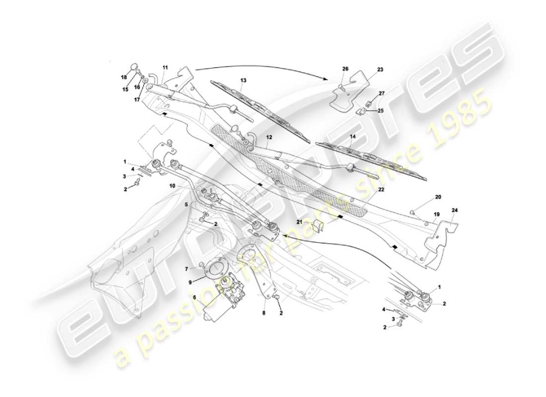 aston martin vanquish (2005) diagramma delle parti dei tergicristalli