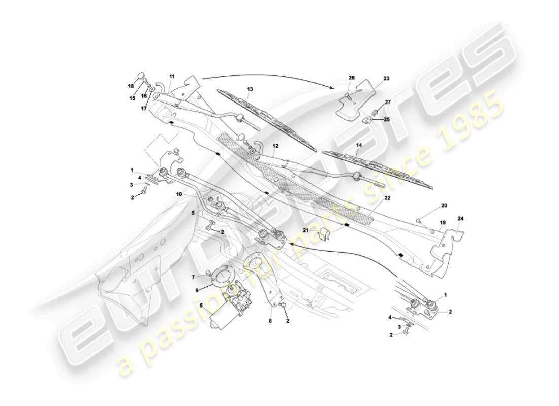 aston martin vanquish (2006) diagramma delle parti dei tergicristalli
