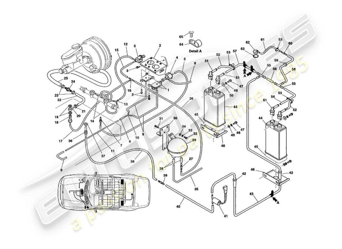 aston martin v8 volante (1997) schema delle parti del sistema di vuoto