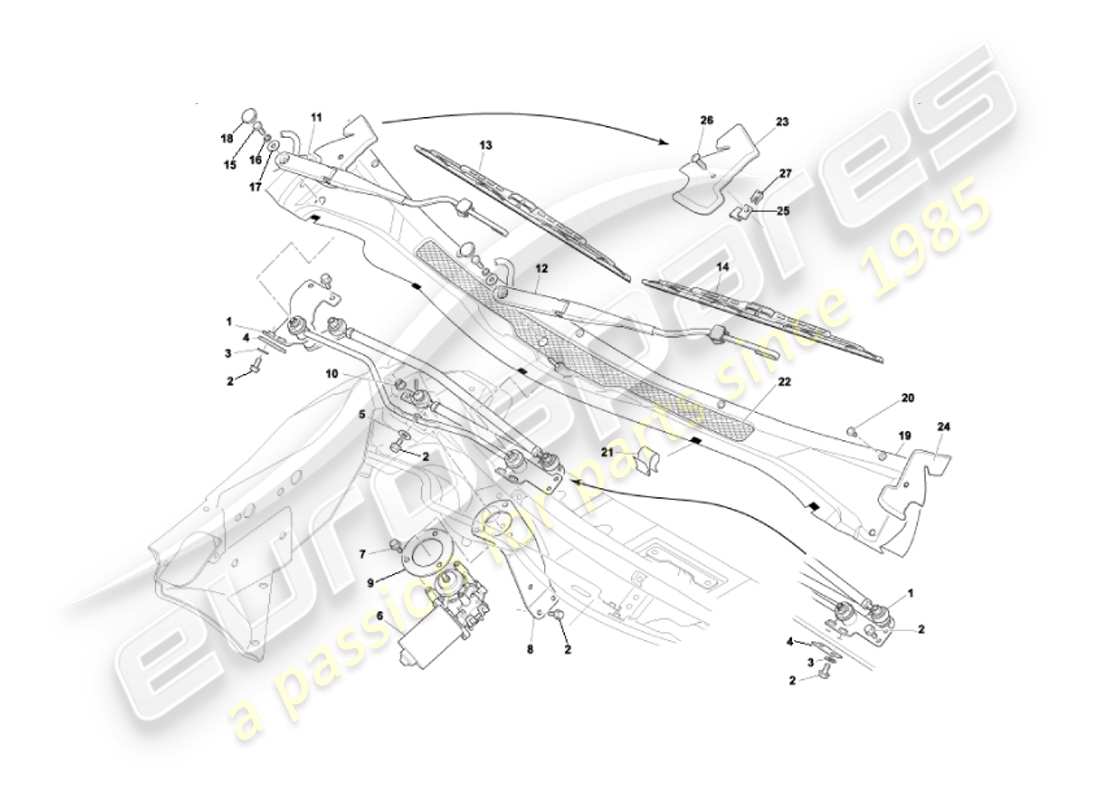 aston martin vanquish (2002) tergicristalli diagramma delle parti