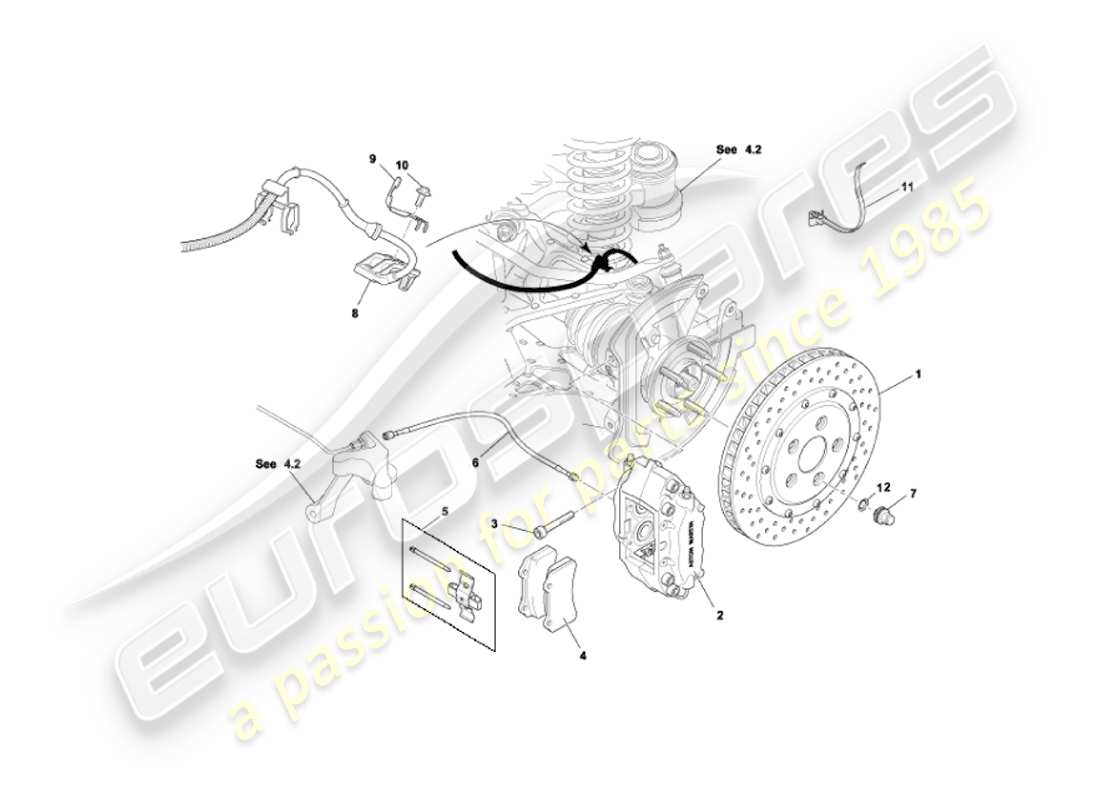 aston martin vanquish (2003) diagramma delle parti dei freni posteriori