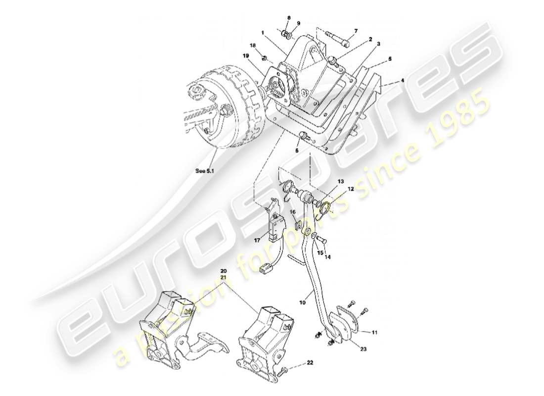 aston martin vanquish (2003) diagramma delle parti dell'ingranaggio del pedale