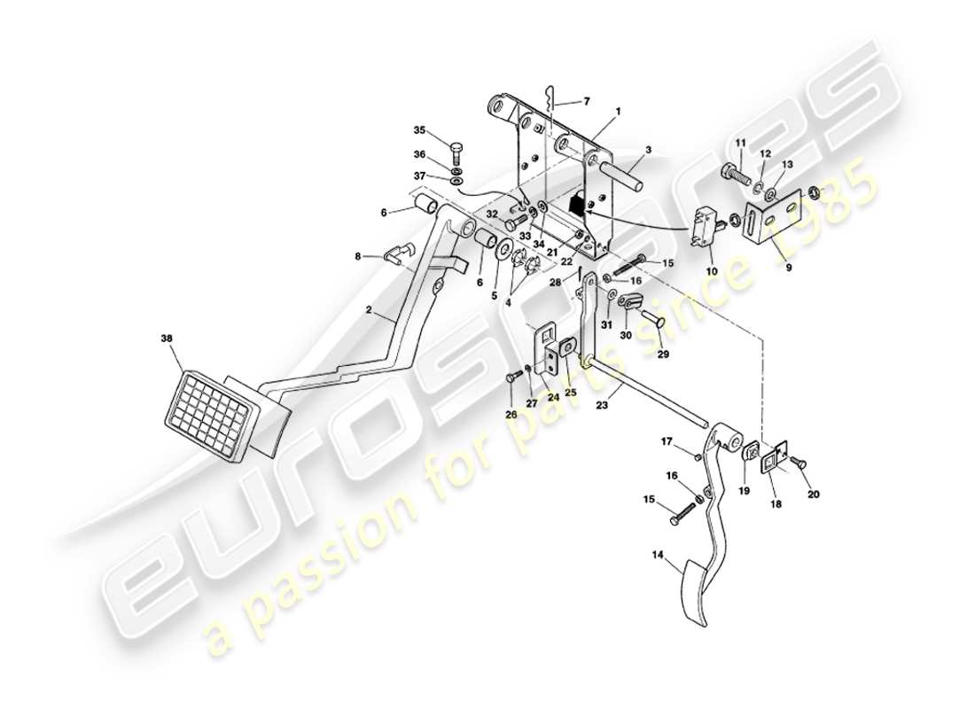 aston martin v8 coupe (2000) diagramma delle parti dell'ingranaggio del pedale
