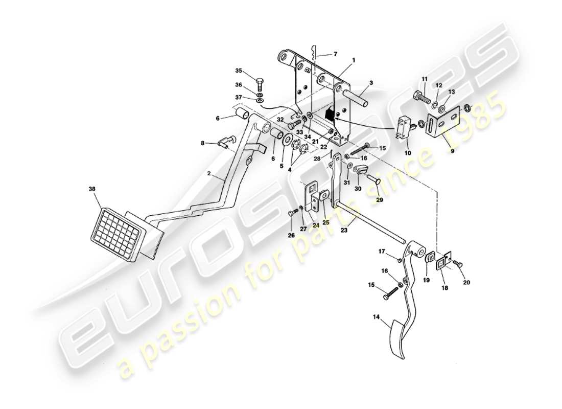 aston martin v8 volante (1997) diagramma delle parti dell'ingranaggio del pedale