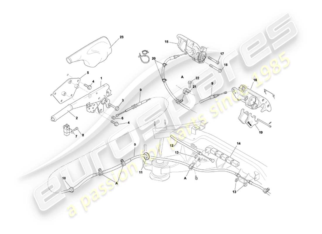 aston martin vanquish (2002) freno a mano diagramma delle parti