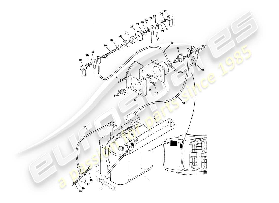 aston martin v8 volante (1998) batteria diagramma delle parti