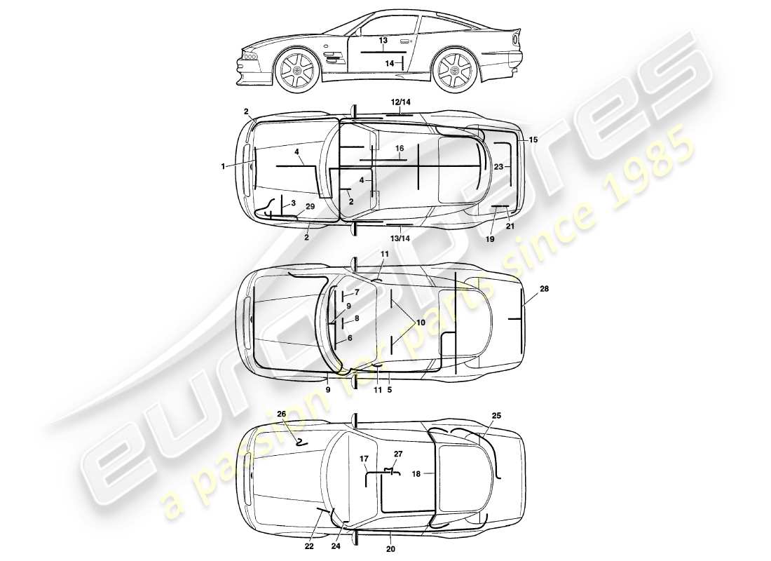 aston martin v8 coupe (2000) diagramma delle parti dei cablaggi