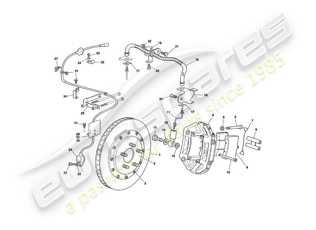 aston martin v8 coupe (2000) diagramma delle parti dei freni anteriori