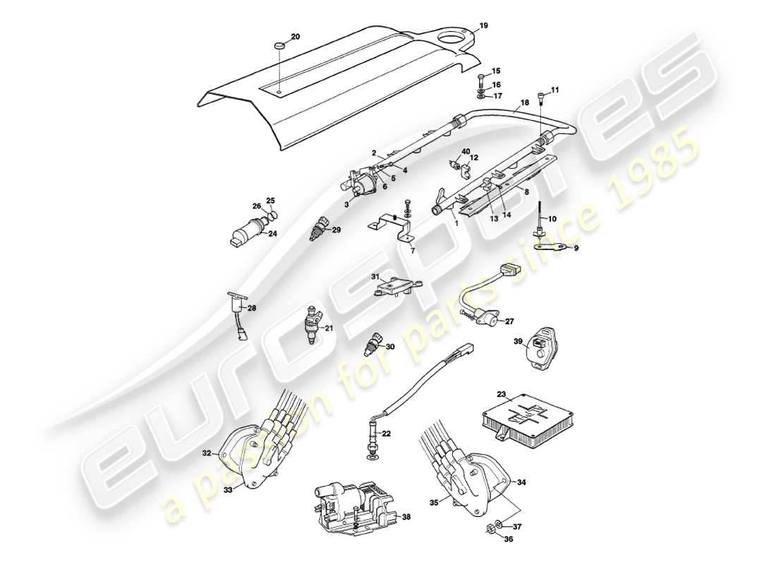 aston martin v8 volante (1997) iniezione elettronica del carburante diagramma delle parti