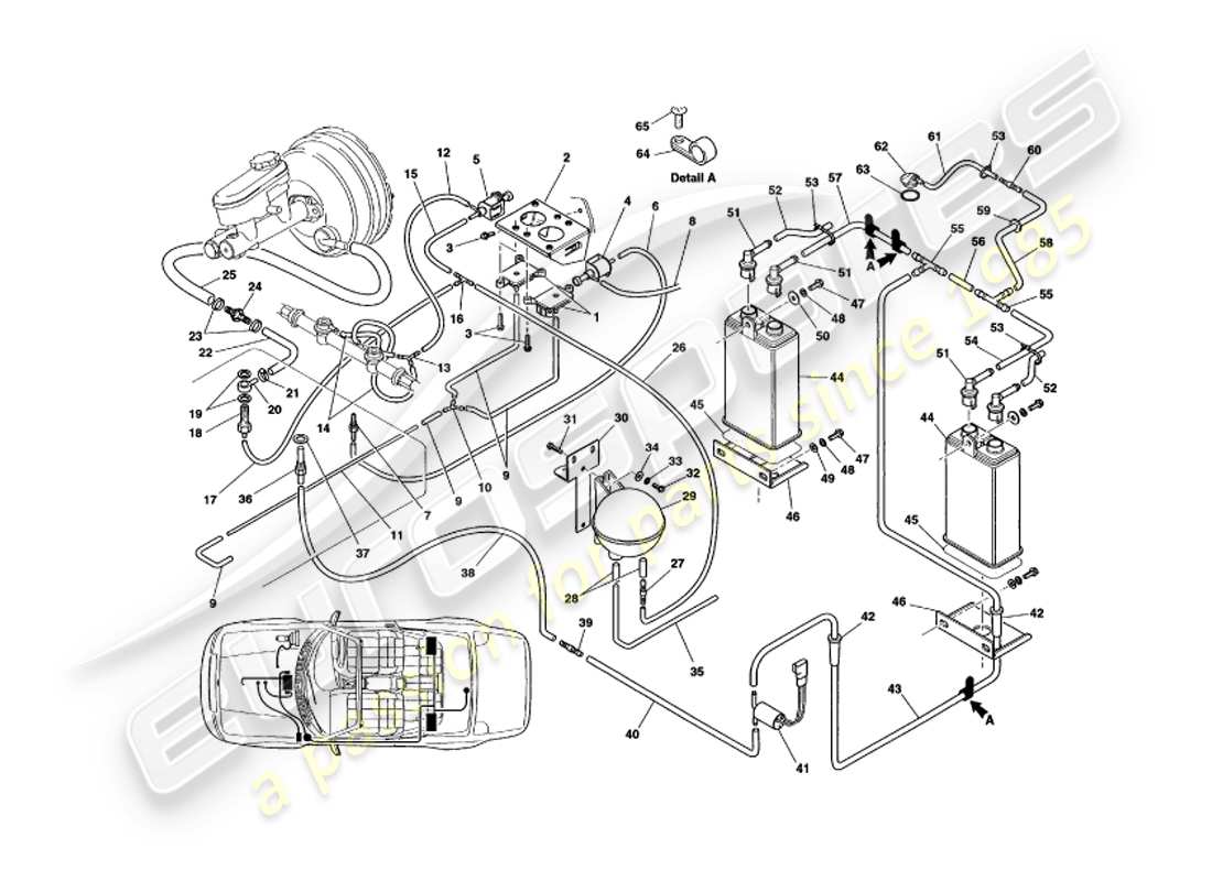 aston martin v8 volante (1998) schema delle parti del sistema di vuoto