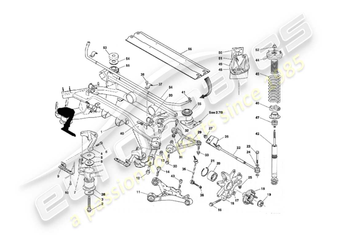 aston martin vanquish (2002) sospensione posteriore diagramma delle parti
