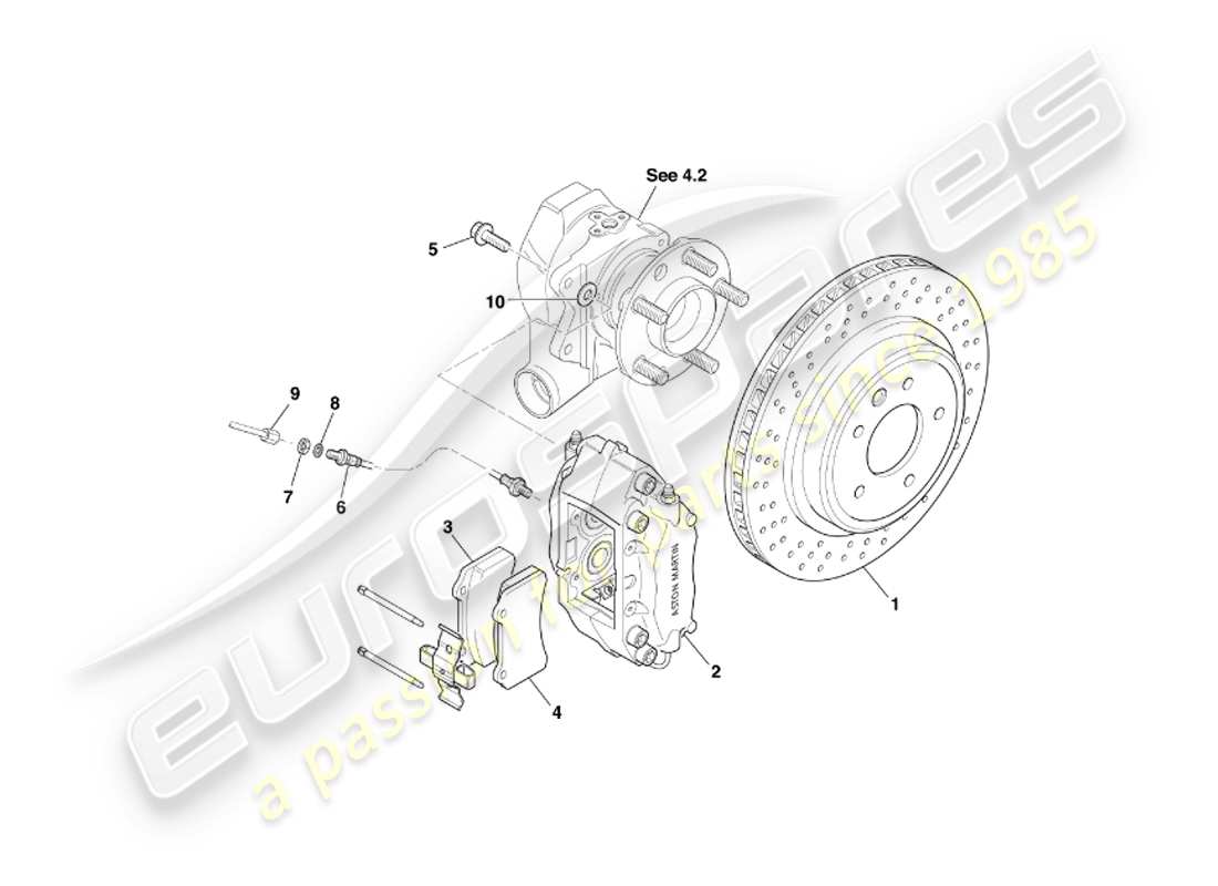 aston martin db7 vantage (2001) diagramma delle parti dei freni posteriori
