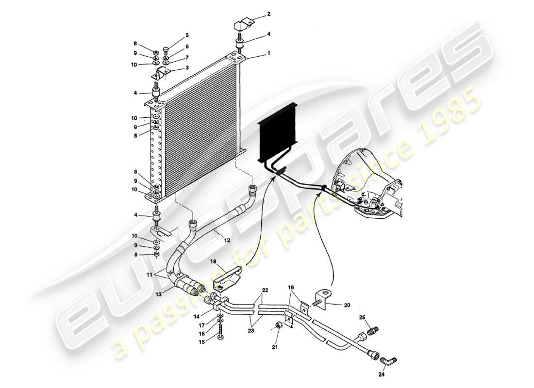 aston martin v8 volante (1998) diagramma delle parti di raffreddamento del cambio