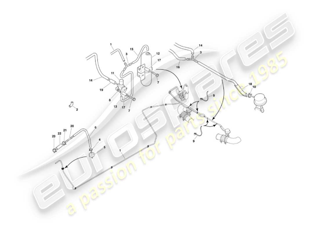 aston martin vanquish (2004) sistema di bypass dello scarico diagramma delle parti