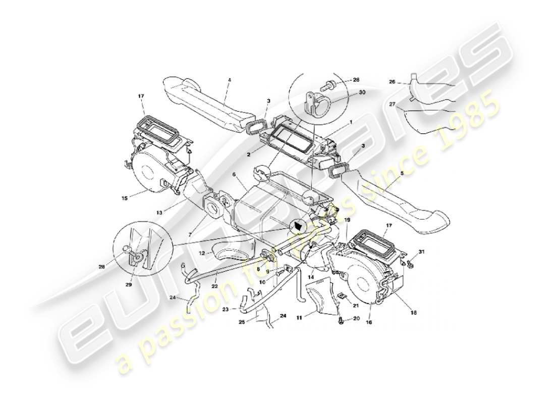 aston martin vanquish (2004) installazione interna diagramma delle parti