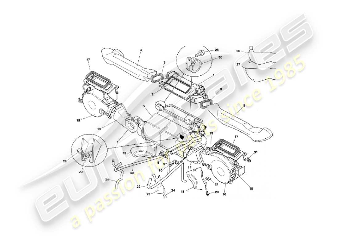 aston martin vanquish (2003) installazione interna diagramma delle parti