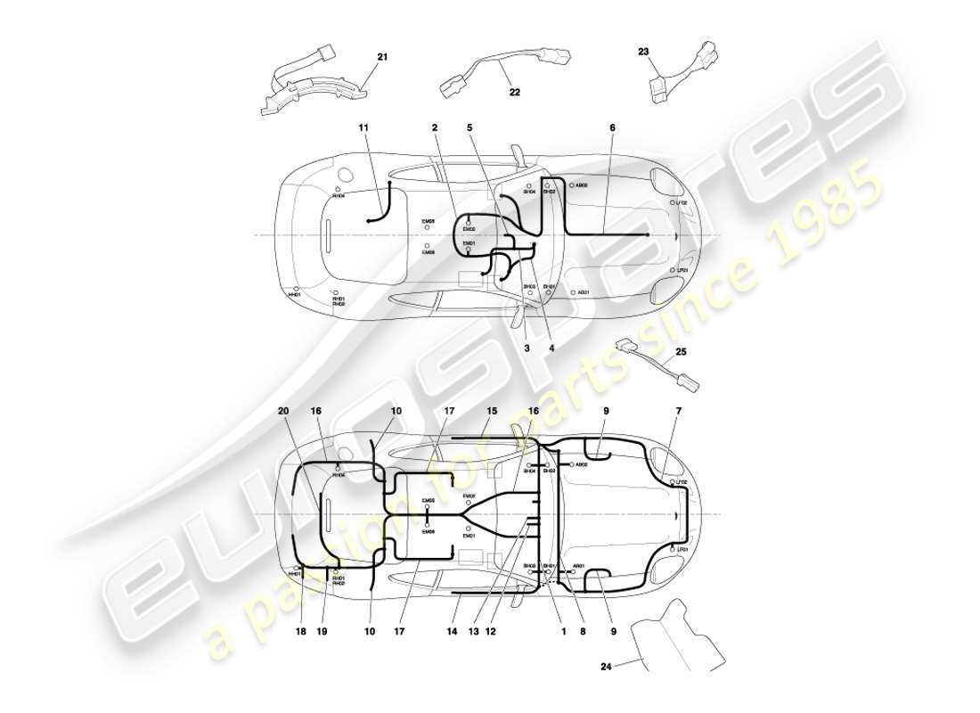 aston martin db7 vantage (2001) diagramma delle parti dei cablaggi