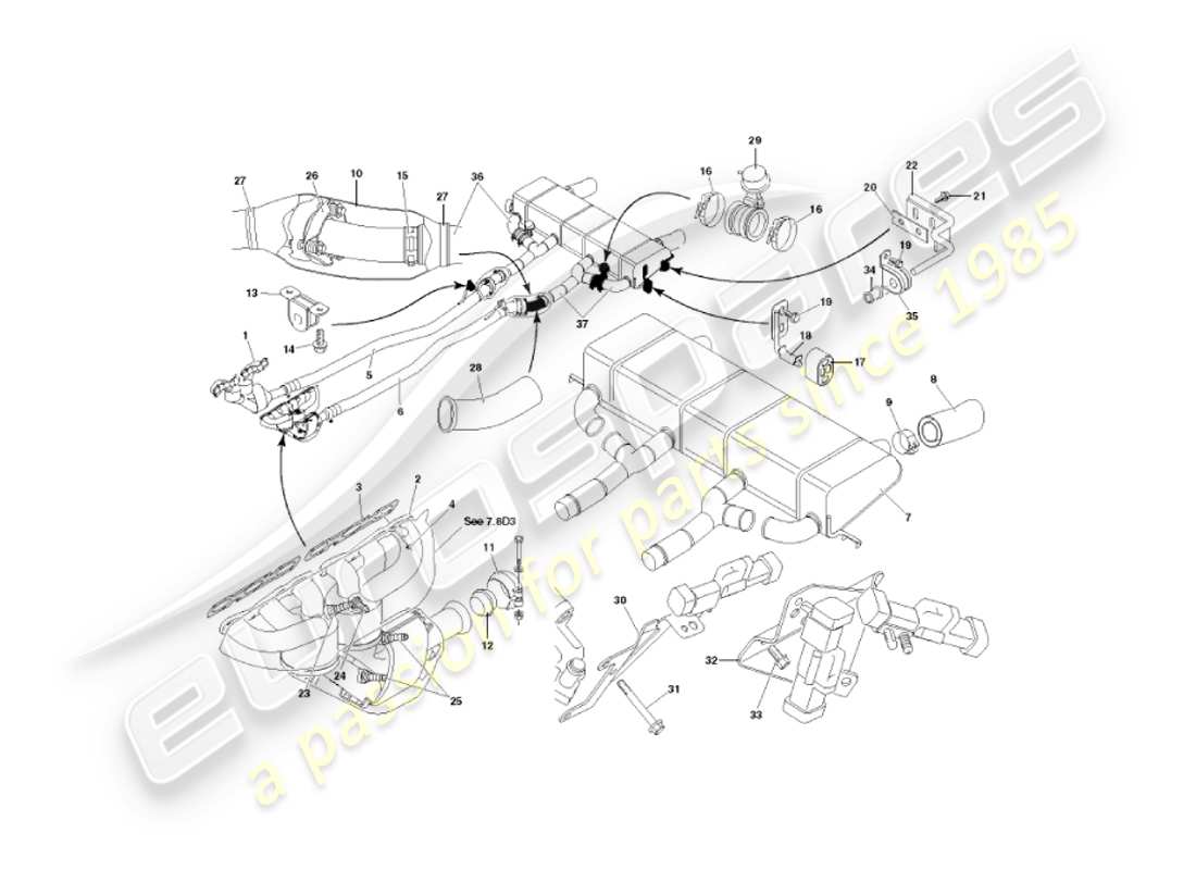 aston martin vanquish (2006) impianto di scarico diagramma delle parti