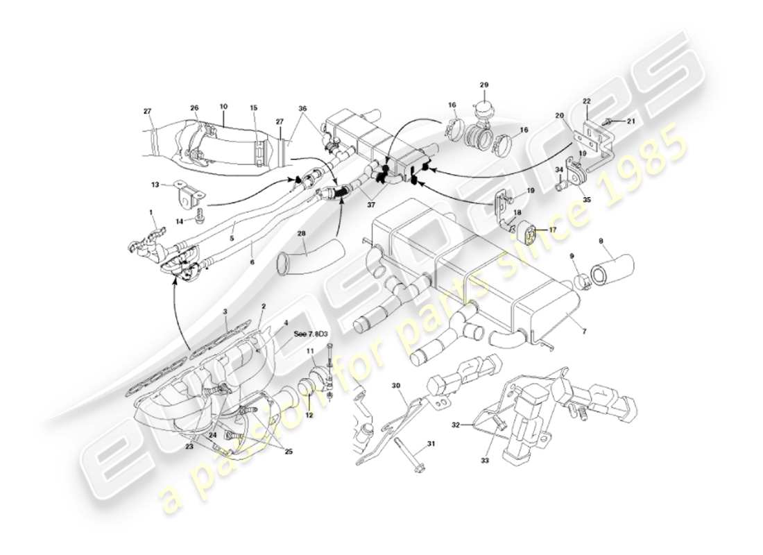 aston martin vanquish (2003) impianto di scarico diagramma delle parti