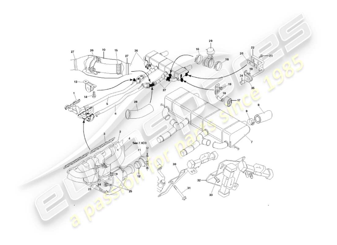 aston martin vanquish (2004) diagramma delle parti del sistema di scarico