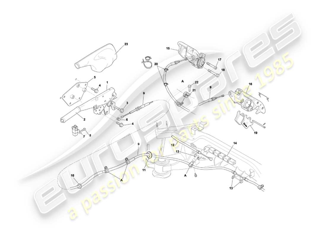 aston martin vanquish (2006) diagramma delle parti del freno a mano