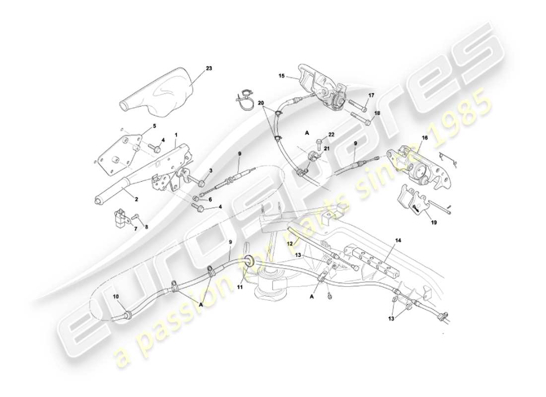 aston martin vanquish (2005) diagramma delle parti del freno a mano