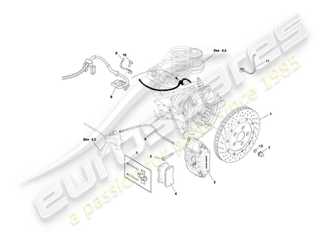 aston martin vanquish (2006) diagramma delle parti dei freni posteriori