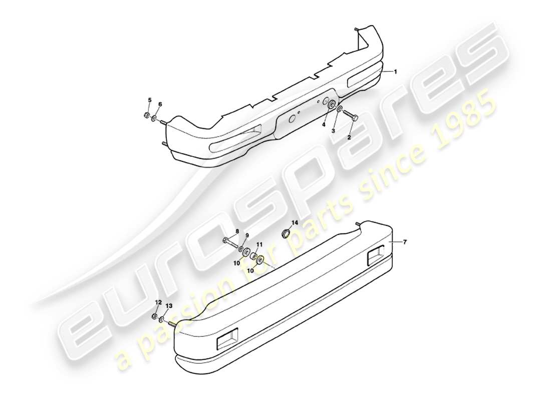 aston martin v8 volante (1997) diagramma delle parti del paraurti