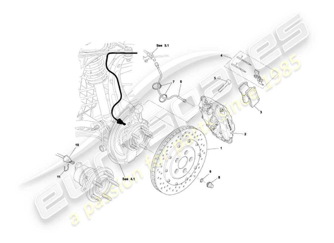 aston martin vanquish (2004) diagramma delle parti dei freni anteriori