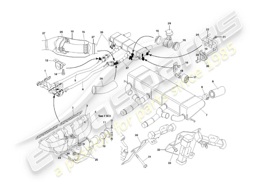 aston martin vanquish (2002) impianto di scarico diagramma delle parti