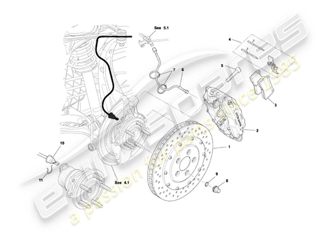 aston martin vanquish (2002) diagramma delle parti dei freni anteriori