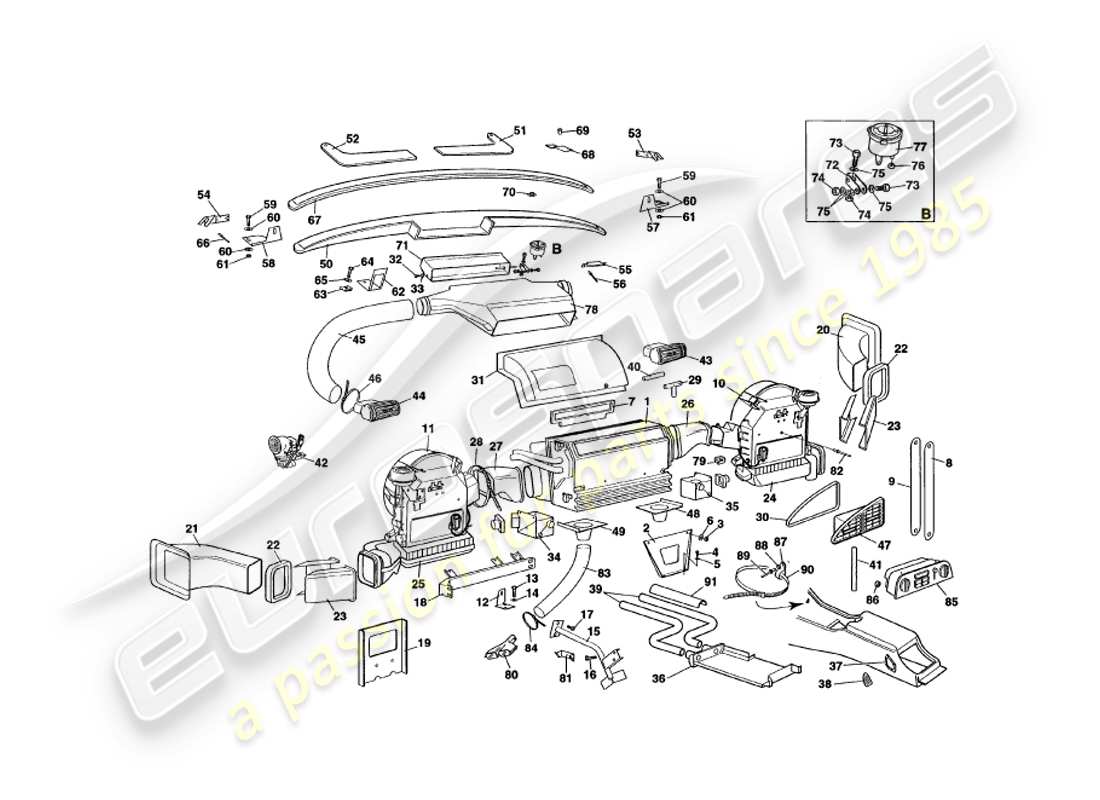aston martin v8 volante (1998) diagramma delle parti dell'installazione interna