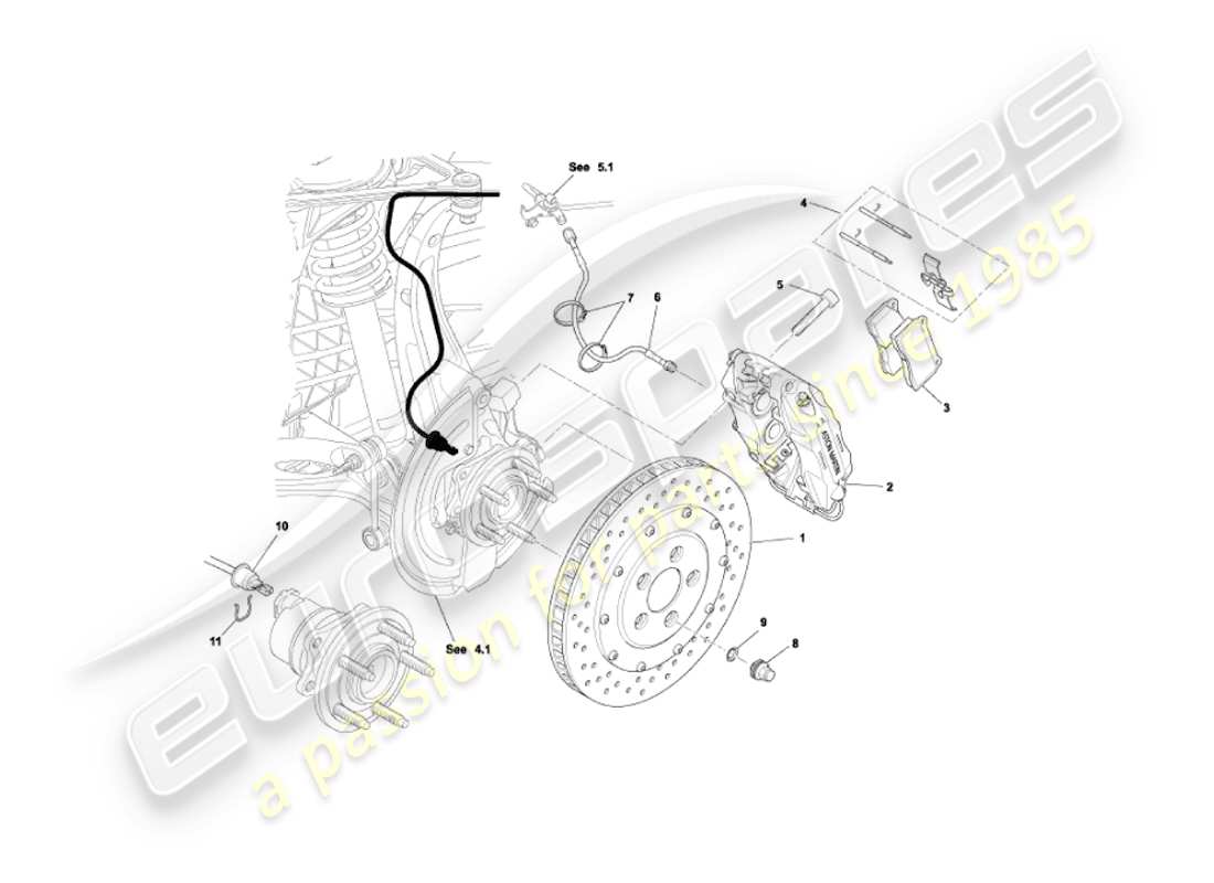 aston martin vanquish (2006) freni anteriori diagramma delle parti