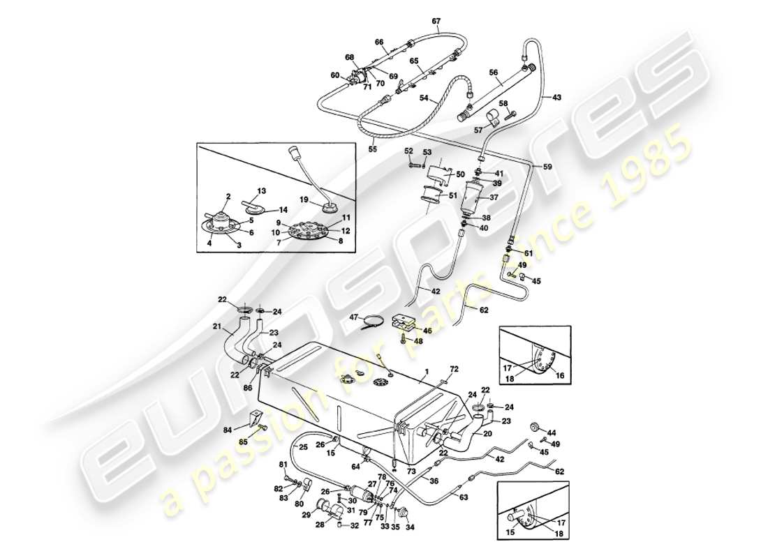 aston martin v8 volante (1998) sistema di alimentazione carburante diagramma delle parti