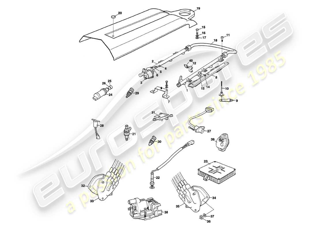 aston martin v8 volante (1998) diagramma delle parti dell'iniezione elettronica del carburante