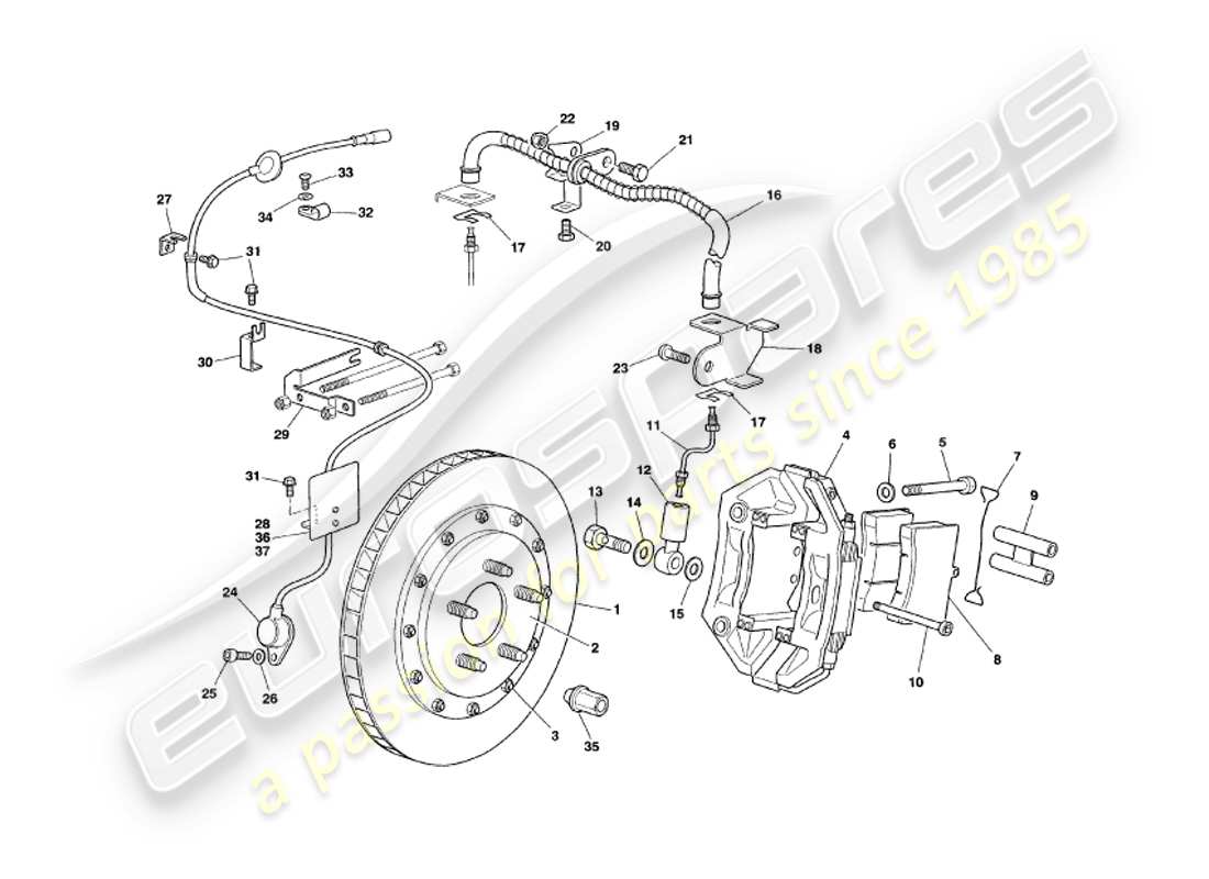 aston martin v8 volante (1998) freni anteriori diagramma delle parti