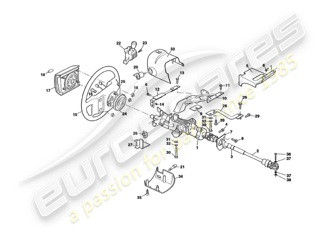 aston martin v8 volante (1997) diagramma delle parti del piantone dello sterzo