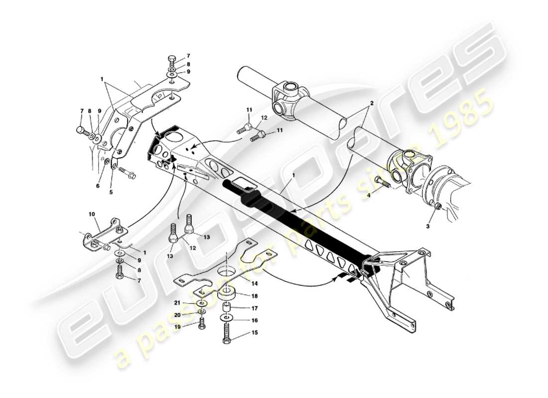 aston martin v8 volante (1997) diagramma delle parti del tubo di torsione e dell'albero dell'elica
