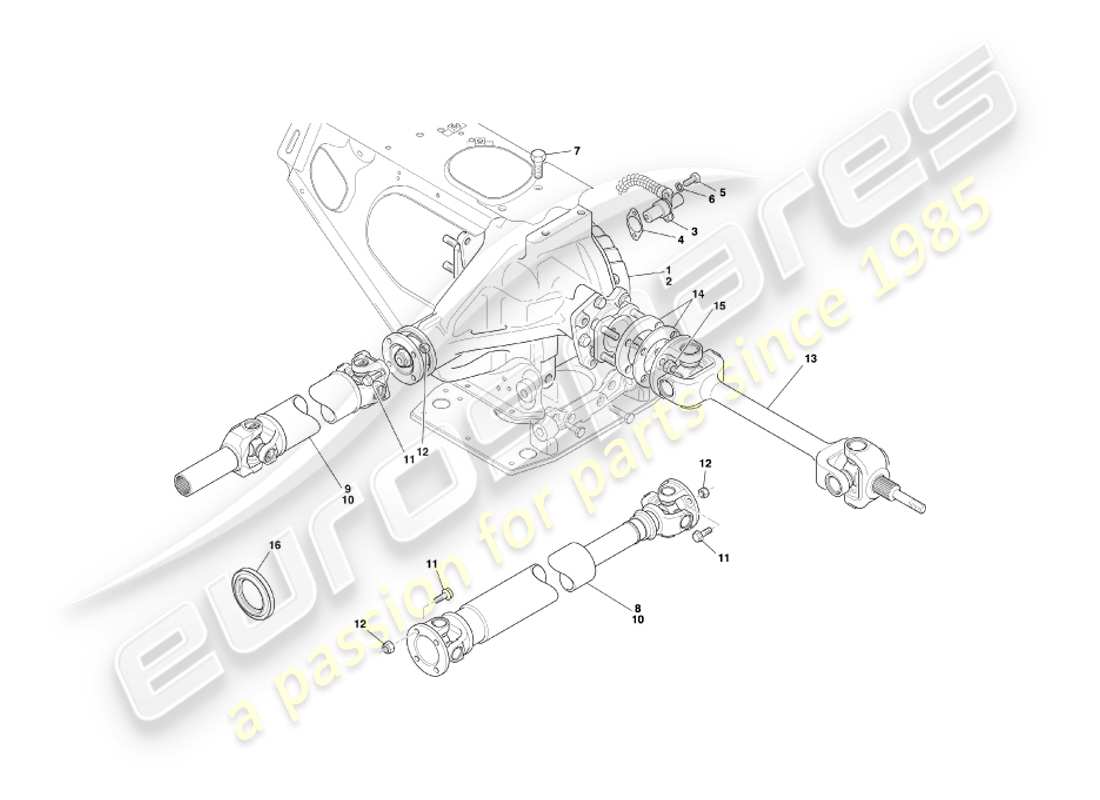 aston martin db7 vantage (2001) diagramma delle parti dell'unità ipoide, degli alberi di trasmissione e dell'elica