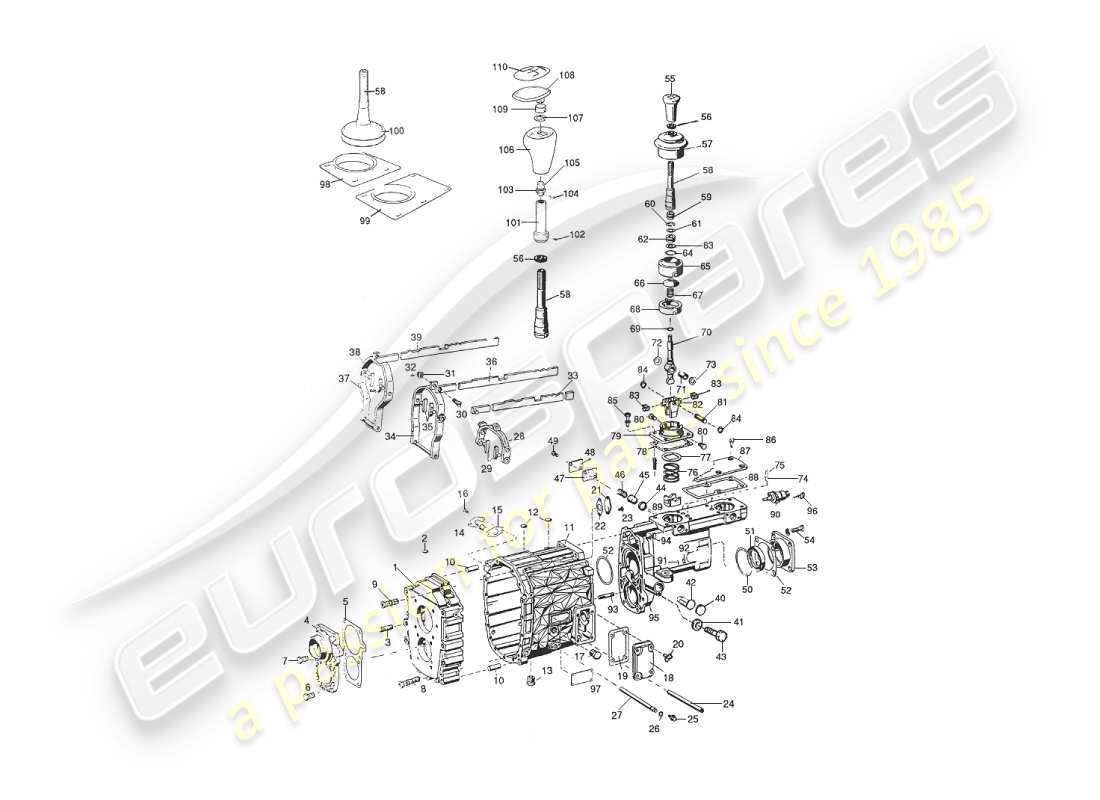 aston martin v8 virage (2000) diagramma delle parti del cambio manuale, dell'involucro e del selettore