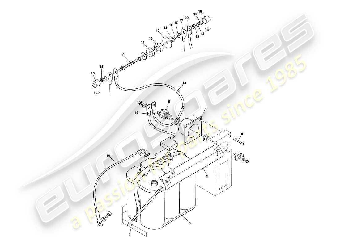 aston martin v8 coupe (2000) diagramma delle parti della batteria