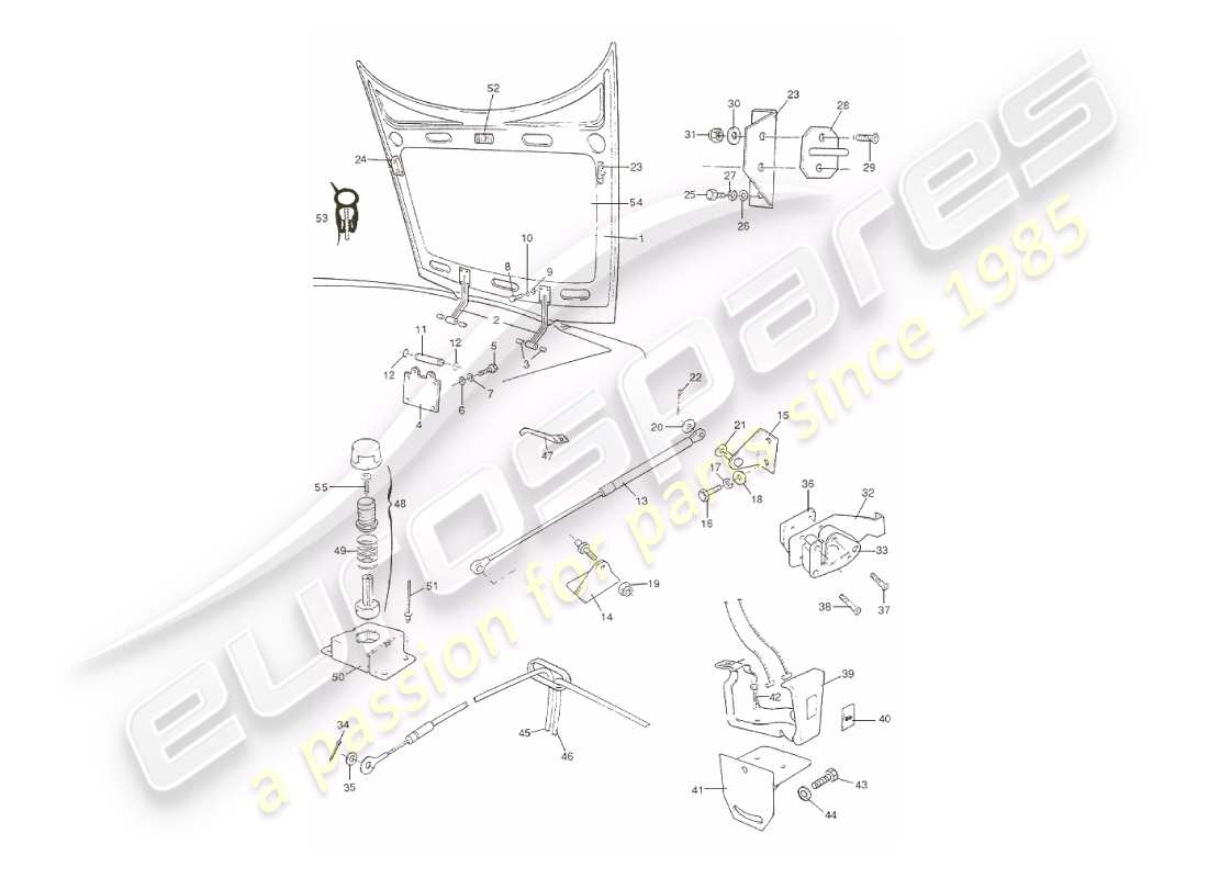 aston martin v8 virage (2000) corpo, diagramma delle parti del cofano