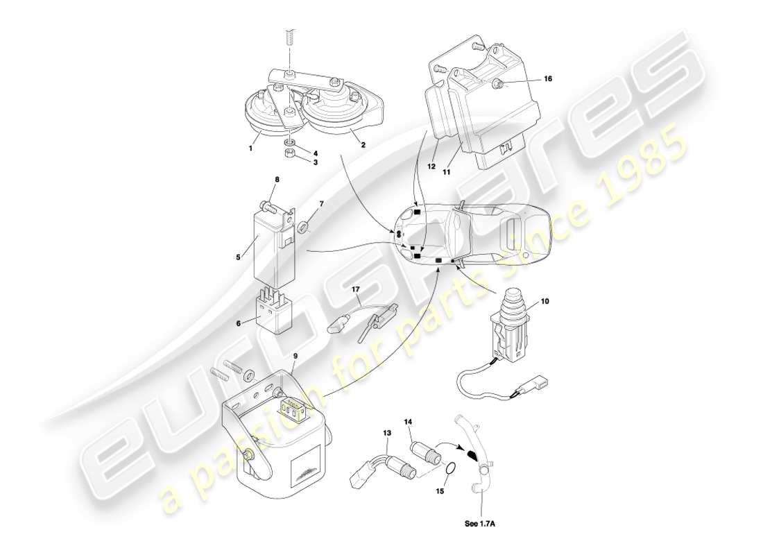 aston martin db7 vantage (2001) diagramma delle parti dei componenti del sottocofano
