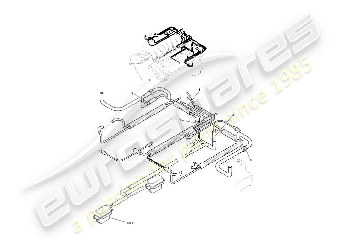 aston martin vanquish (2004) sistema di aspirazione, diagramma delle parti del motore