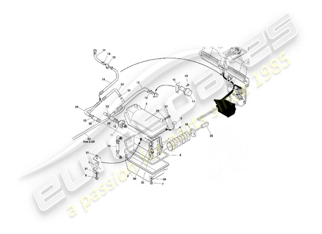 aston martin vanquish (2005) sistema di emissione evaporativa diagramma delle parti