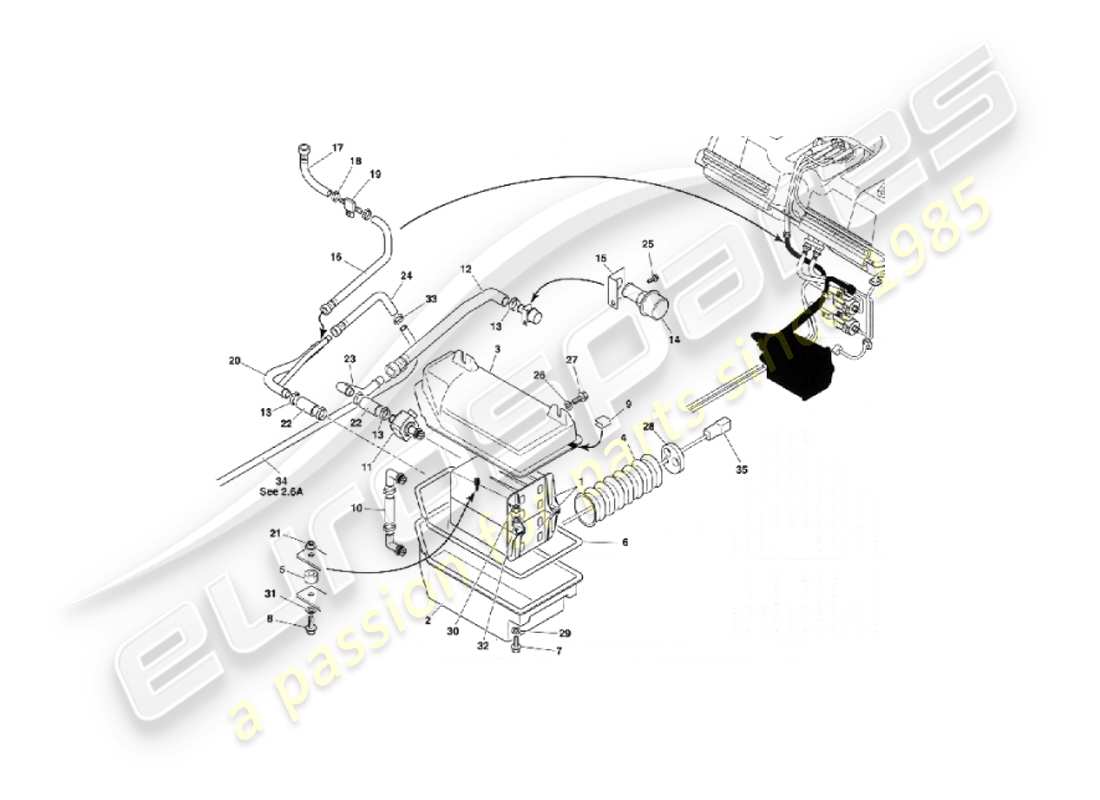 aston martin vanquish (2003) diagramma delle parti del sistema di emissione evaporativa