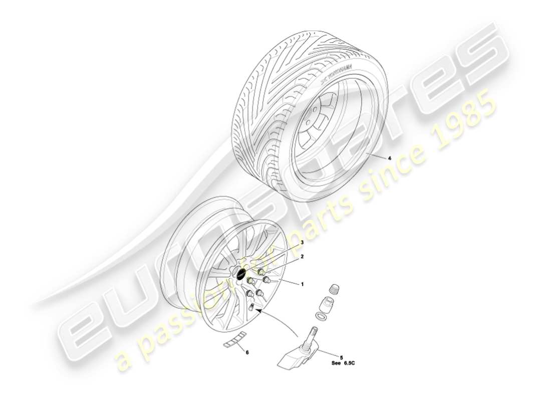 aston martin vanquish (2004) diagramma delle parti di ruote e pneumatici