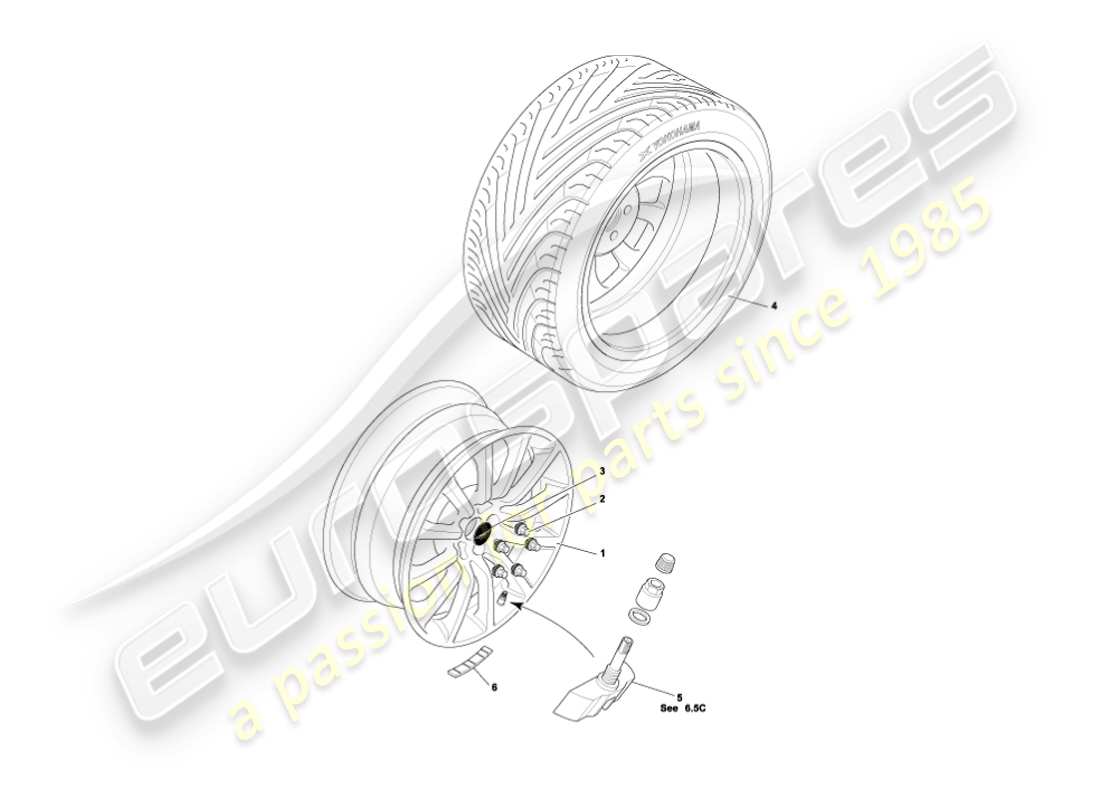 aston martin vanquish (2005) diagramma delle parti di ruote e pneumatici